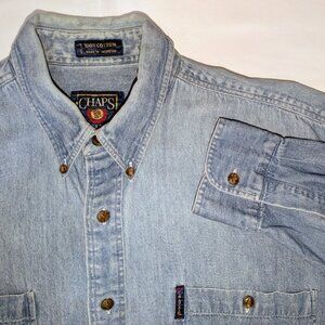 Vintage Chaps Ralph Lauren Men's Denim Shirt Medium 100% Cotton Button-Down